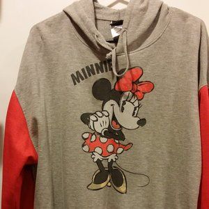 Minnie Mouse Grey Red Hoodie Sweatshirt Pull Over